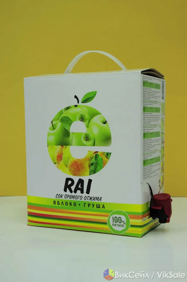Натуральный яблочный сок прямого отжима ERAI, 3 л, Bag-in-Box