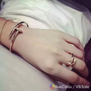 Серебряный комплект браслет и кольцо Cartier «Гвоздь»