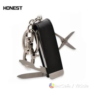 Брелок из натуральной кожи с multitool: нож, ножницы, открывашка, зажигалка