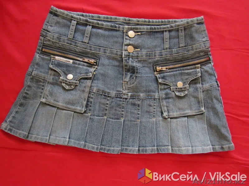 Джинсовая юбка в складку, стрейч, размер 44-46